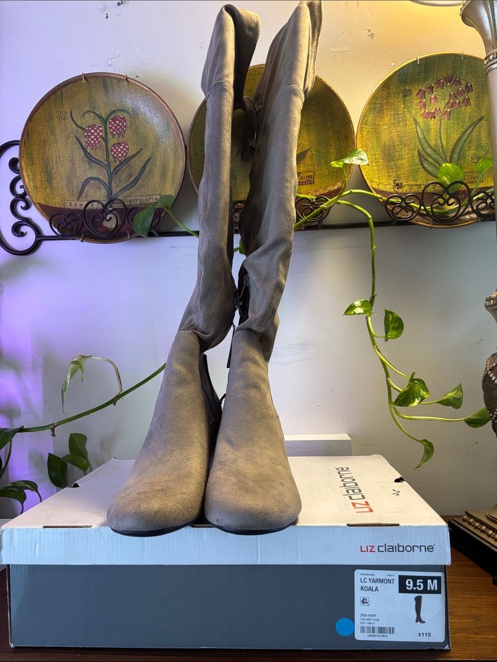 Liz Claiborne Taupe Knee-High Suede Boots with Slim Silhouette